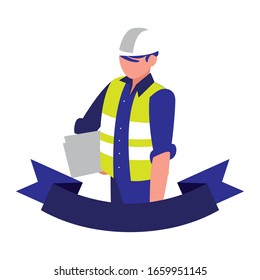 technician man in uniform with equipment on white background vector illustration design