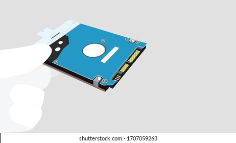 Wiederherstellungsdaten von Technikern Externer Backup-Festplattenlaufwerk-Laptop. Festplatte-Sicherungsscheibe externe flache Vektorgrafik