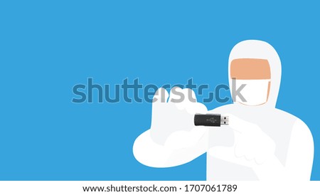 Technician recovery data USB Flash Drive  flat vector illustration