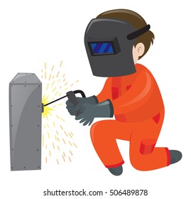 Technician repairing metal box illustration