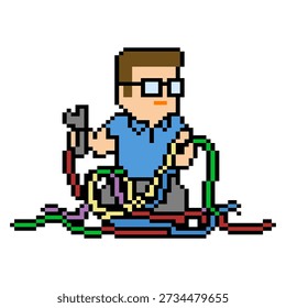 Technician Repairing Network Cables System Pixel