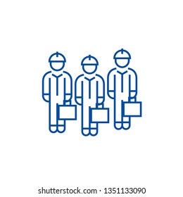 Technician team line icon concept. Technician team flat  vector symbol, sign, outline illustration.
