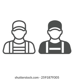 Technician with uniform line and solid icon, car service concept. Vector graphics. Car mechanic repair man avatar sign on white background, outline style icon for mobile or web design