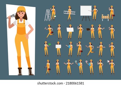 Technician woman and builders and engineers woman and mechanics set ,Vector illustration cartoon character.