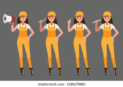 Technician woman and builders and engineers woman and mechanics set ,Vector illustration cartoon character.