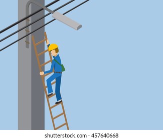 Technician work on stair at day time, vector