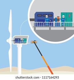 the technician working in engine room of wind turbine