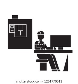 Technician workplace black vector concept icon. Technician workplace flat illustration, sign