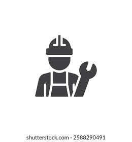 Technician with wrench vector icon. filled flat sign for mobile concept and web design. HVAC Technician glyph icon. HVAC maintenance symbol, logo illustration. Vector graphics