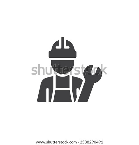 Technician with wrench vector icon. filled flat sign for mobile concept and web design. HVAC Technician glyph icon. HVAC maintenance symbol, logo illustration. Vector graphics