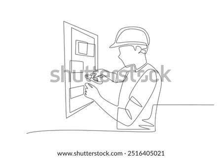 Technicians are carrying out electrical maintenance. Electrical maintenance concept one-line drawing