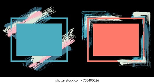 Technicolor art frame set vector collection. Grunge border with painted brushstrokes background collection. Painted frames advertising graphic design templates for banner, flyer, poster, card.
