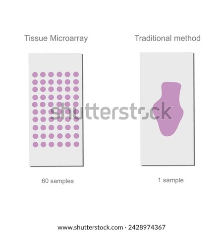 The technique comparison between Traditional method and Tissue microarray (TMA) for target detection in pathology principle.
