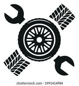 technique. repair. Maintenance station. wheel. tire fitting. logotype. icon. Chernobyl illustration. machine. label