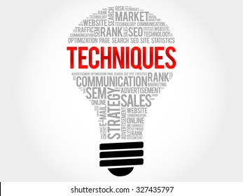 Techniques bulb word cloud, business concept