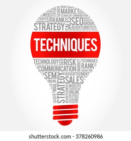Techniques bulb word cloud, business concept