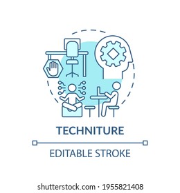 Techniture concept icon. Workspace trend idea thin line illustration. Technology, architecture combination. Planning living environments. Vector isolated outline RGB color drawing. Editable stroke