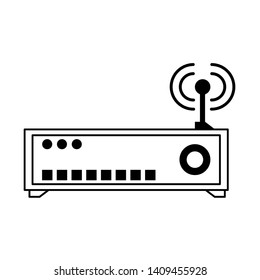 technlogy device wifi internet router modem cartoon vector illustration graphic design in black and white