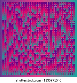 Techno abstract background. Glitch art style. Digital shapes geometric pattern. Stylized signal error. Flow of bright colorful random line strips. Vector element for design concept, poster, web.