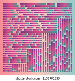 Techno abstract background. Glitch art style. Digital shapes geometric pattern. Stylized signal error. Flow of bright colorful random line strips. Vector element for design concept, poster, web.