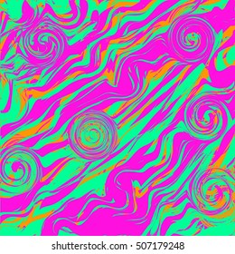 Techno abstract background. Glitch art style. Digital curling waves. Flow of bright colorful random abstract lines circles. Element for design concept, poster, web. Vector illustration