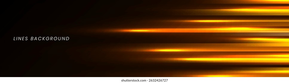 Techno abstract background on dark space with orange lines motion decoration. High speed with stripes style. Modern graphic design element glowing concept for banner, flyer, card, or brochure cover