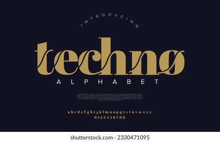 Tecno alfabeto de fuente del logotipo de tecnología digital abstracta. Fuentes urbanas modernas mínimas para logotipo, marca, etc. Tipografía tipo de letra mayúsculas minúsculas y número. ilustración vectorial