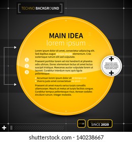 Techno background with big yellow circle. EPS10.