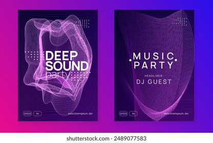 Techno Background. Discotheque Poster. Concert Vector. Fest Trance Graphic. Green Music Design. Pink Sound Banner. Electronic Audio Invitation. Violet Techno Background