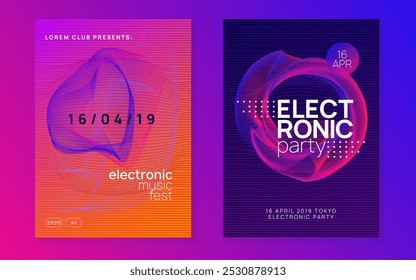 Techno Background. Electronic Beat Illustration. Violet Night Club Flyer. Pink Party Event. Dance Banner. Concert Vector. Music Electro Element. Blue Techno Background