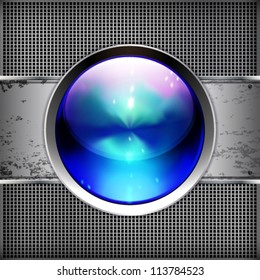 Techno background with glossy button. Metal banner with huge space for information.