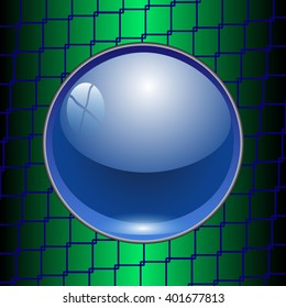 Techno background with glossy button. Metal banner with huge space for information.
