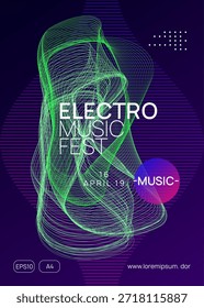 Techno Background (em inglês). Design Discoteca Verde. Revista Violet Dj. Música Eletro Template. Convite para o Festival. Ilustração de áudio psicodélico. Poster de som. Plano de fundo azul Techno