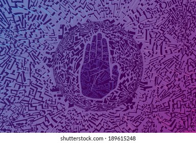 Techno background hand symbolizes the protection of information in networks or physical system Safety or something related keys.