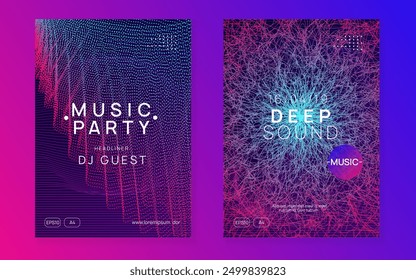 Techno Background. Music Festival Graphic. Blue Night Club Design. Nightclub Audio Invitation. Trance Cover. Violet Party Poster. Dj Event. Green Techno Background