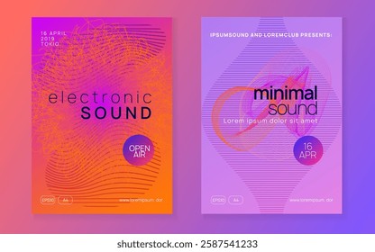 Techno Background. Trance Vector. Night Club Flyer. Psychedelic Disco Illustration. Dance Concert Graphic. Blue Fest Banner. Green Sound Magazine. Pink Techno Background