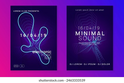 Techno Background. Violet Sound Poster. Dj Set. Electronic Beat Invitation. Pink Fest Banner. Festival Invite. Party Electro Template. Green Techno Background