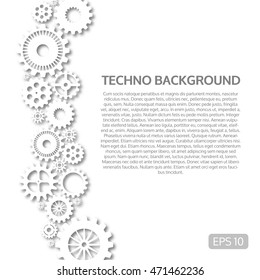 Techno Background With White Gear Wheels. Space For Text. Vector Illustration