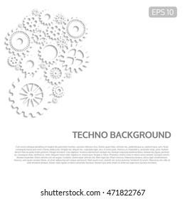 Techno Background With White Gear Wheels. Space For Text. Vector Illustration