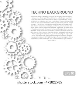 Techno Background With White Gear Wheels. Space For Text. Vector Illustration