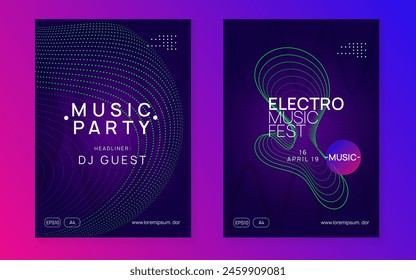Techno Banner. Edm Set. Electronic Beat Invitation. Blue Music Magazine. Trance Vector. Pink Fest Event. Night Club Electro Graphic. Violet Techno Banner