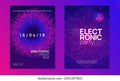 Techno Banner. Green Dj Background. Psychedelic Radio Illustration. Night Club Poster. Trance Invite. Pink Fest Event. Discotheque Electro Template. Violet Techno Banner