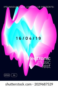 Techno Banner. Linear Glitch For Invitation. Gradient Pattern For Presentation Layout. Music And Carnival Design. Jazz Dance Party. Purple And Blue Techno Banner