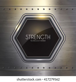 Techno Banner on Steel Scratched Background. Retro Porthole. Vector illustration