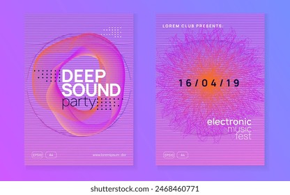 Techno Banner. Psychedelic Beat Invitation. Trance Vector. Night Club Concert Element. Edm Poster. Green Fest Set. Blue Party Event. Violet Techno Banner