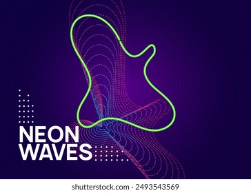 Techno Banner. Soundwave Disco Illustration. Blue Discotheque Design. Electro Cover. Sound Flyer. Edm Trance Graphic. Violet Party Set. Green Techno Banner