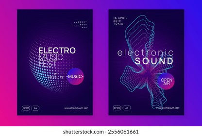 Techno Banner. Trance Cover. Sound Concert Graphic. Pink Night Club Event. Dj Background. Psychedelic Radio Illustration. Violet Fest Poster. Blue Techno Banner