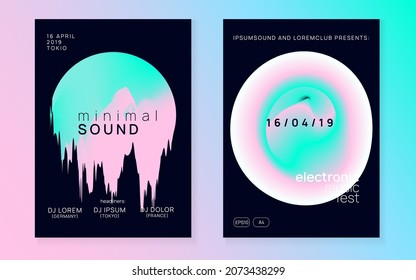 Techno Banner. Trendy Dance Event. Futuristic Pattern For Set Template. Music And Nightlife Shape. Wavy Effect For Presentation. Pink And Turquoise Techno Banner