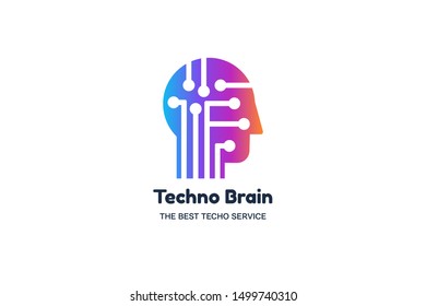 Techno brain vector banner template. Corporate identity. IT company minimalistic logotype concept