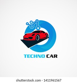 techno car with circle blue for technology logo vector, icon, element, and template for company
